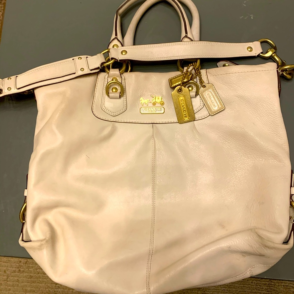 Rare Vintage Coach Purse, Cream w/ yellow satin